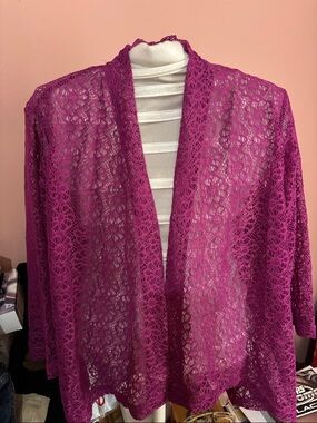 Bon Worth Crochet Lace Cardigan in Deep Fuchsia Size SP NWT